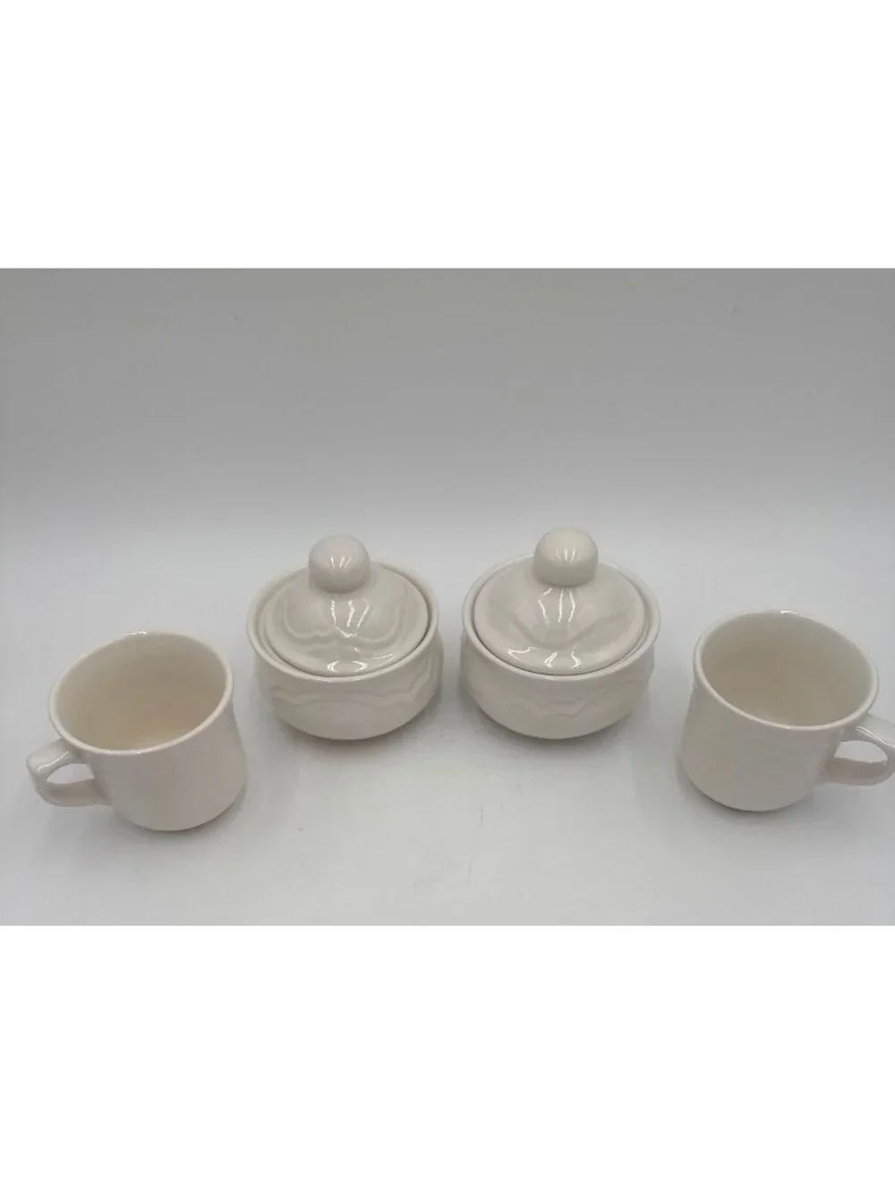 Vintage Set of Ceramic Lidded Condiment Bowls with 2 Coffee Cups Cottagecore